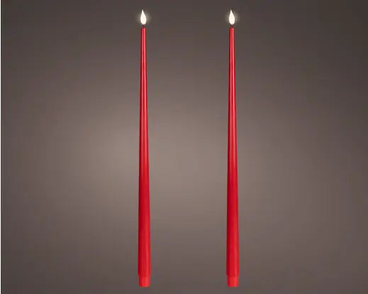 Red LED Realistic Wick Dinner Candles – Warm White, 42.5cm (Set of 2) - Image 1