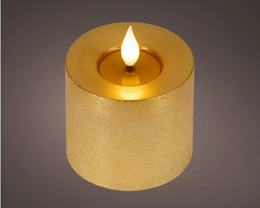 Gold LED Realistic Wick Candle – Gold/Warm White 7.5 × 9.5cm BO Indoor - Image 1