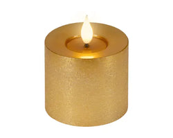 Gold LED Realistic Wick Candle – Gold/Warm White 7.5 × 9.5cm BO Indoor
