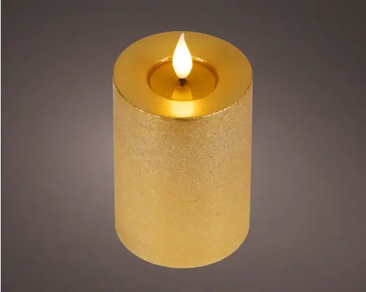 Gold LED Realistic Wick Candle – Gold/Warm White 7.5 × 13.5cm BO Indoor - Image 1