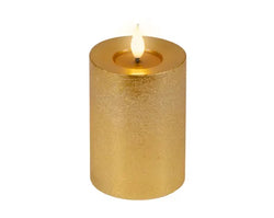 Gold LED Realistic Wick Candle – Gold/Warm White 7.5 × 13.5cm BO Indoor