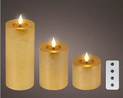 Gold LED Realistic Wick Candle Set – Gold/Warm White (Set of 3) BO Indoor