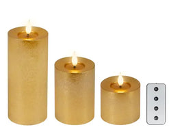 Gold LED Realistic Wick Candle Set – Gold/Warm White (Set of 3) BO Indoor