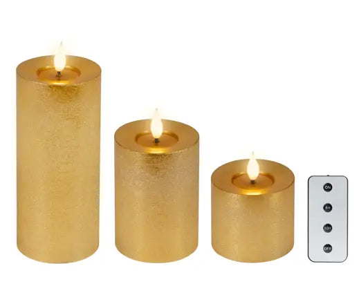 Gold LED Realistic Wick Candle Set – Gold/Warm White (Set of 3) BO Indoor - Image 2