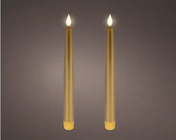 Gold LED Realistic Wick Dinner Candles – Set of 2 (Warm White 2.2 × 24.5cm) BO Indoor