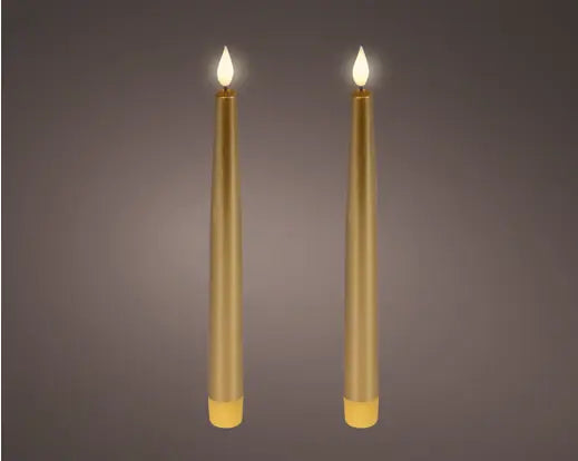 Gold LED Realistic Wick Dinner Candles – Set of 2 (Warm White 2.2 × 24.5cm) BO Indoor - Image 1