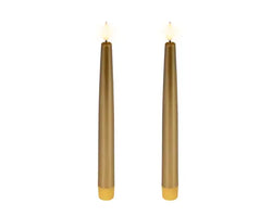 Gold LED Realistic Wick Dinner Candles – Set of 2 (Warm White 2.2 × 24.5cm) BO Indoor