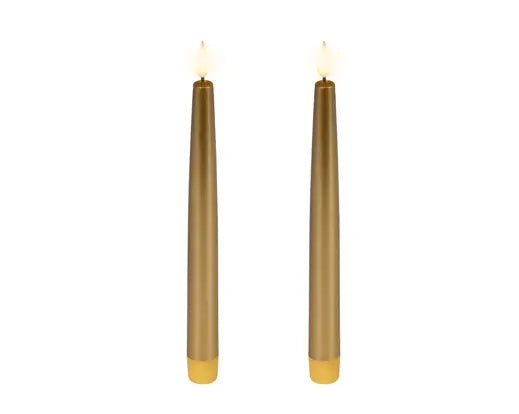 Gold LED Realistic Wick Dinner Candles – Set of 2 (Warm White 2.2 × 24.5cm) BO Indoor - Image 2
