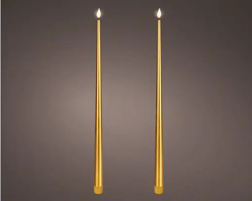 Gold LED Realistic Wick Dinner Candles – Set of 2 (Warm White 2.2 × 42.5cm)  BO Indoor - Image 1