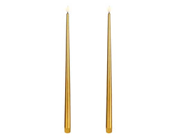 Gold LED Realistic Wick Dinner Candles – Set of 2 (Warm White 2.2 × 42.5cm)  BO Indoor
