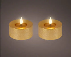 Gold LED Realistic Wick Tealight Candles – Set of 2 (Warm White 7.5 × 6cm) BO Indoor