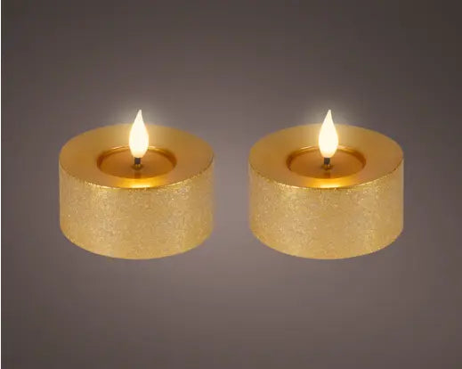Gold LED Realistic Wick Tealight Candles – Set of 2 (Warm White 7.5 × 6cm) BO Indoor - Image 1