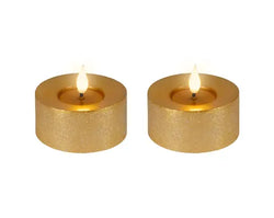 Gold LED Realistic Wick Tealight Candles – Set of 2 (Warm White 7.5 × 6cm) BO Indoor