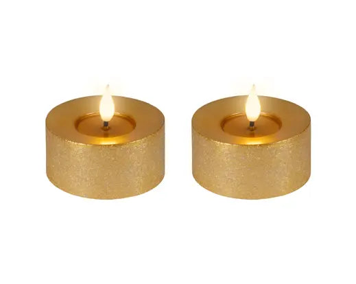 Gold LED Realistic Wick Tealight Candles – Set of 2 (Warm White 7.5 × 6cm) BO Indoor - Image 2
