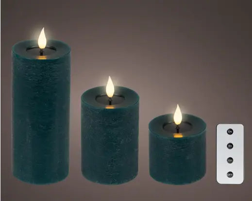 Emerald LED Realistic Wick Candle Set – Fire Flame Effect, Warm White (Set of 3) - Image 1