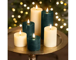Emerald LED Realistic Wick Candle Set – Fire Flame Effect, Warm White (Set of 3)