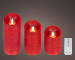 LED Realistic Waving Flame Candles – Red Wax, Warm White (Set of 3)