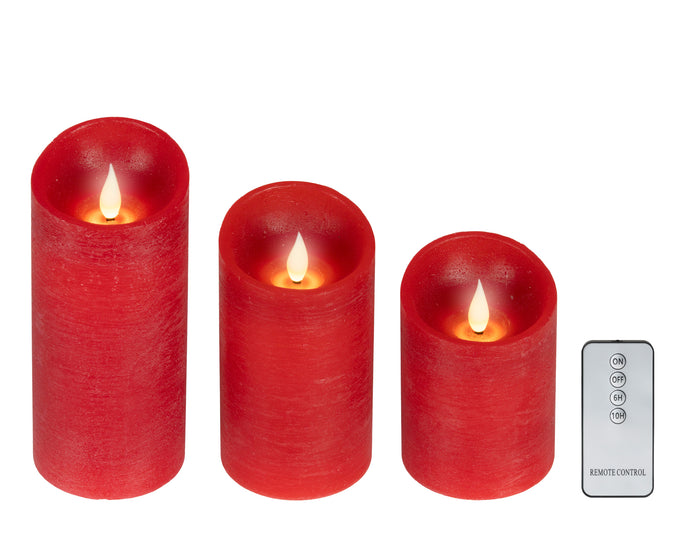 LED Realistic Waving Flame Candles – Red Wax, Warm White (Set of 3) - Image 2