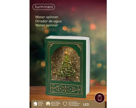 LED Water Spinner Christmas Book – Green | 23.5cm - Image 3