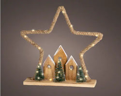 Micro LED Wooden Star Table Light – Warm White, Battery Operated 40cm x H.39cm
