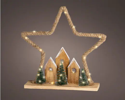 Micro LED Wooden Star Table Light – Warm White, Battery Operated 40cm x H.39cm - Image 1