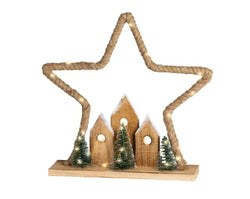 Micro LED Wooden Star Table Light – Warm White, Battery Operated 40cm x H.39cm