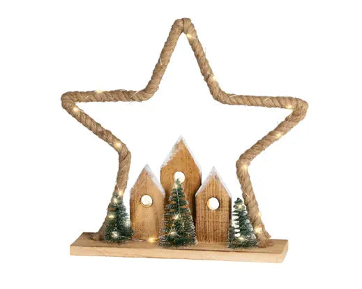 Micro LED Wooden Star Table Light – Warm White, Battery Operated 40cm x H.39cm - Image 3