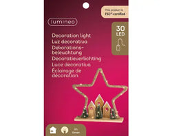 Micro LED Wooden Star Table Light – Warm White, Battery Operated 40cm x H.39cm