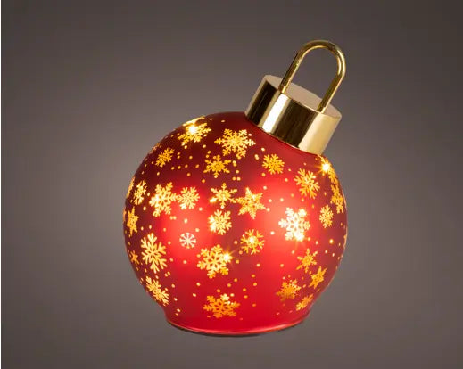 Micro LED Rotating Glass Bauble – Red 18cm BO - Image 1