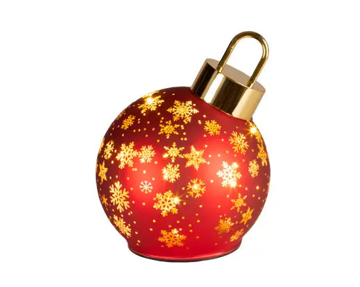 Micro LED Rotating Glass Bauble – Red 18cm BO - Image 2