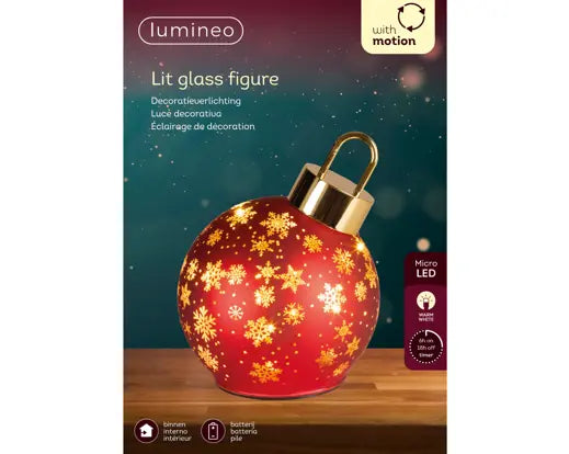 Micro LED Rotating Glass Bauble – Red 18cm BO - Image 3