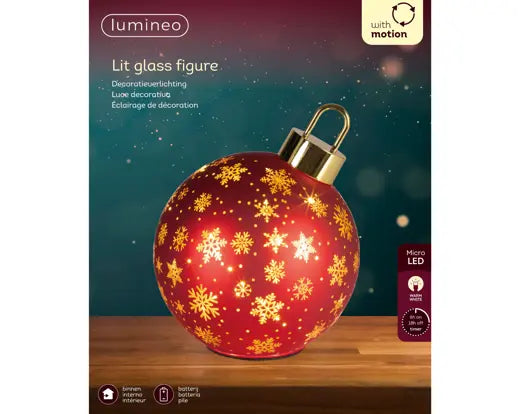 Micro LED Rotating Glass Bauble – Red 23cm BO - Image 2