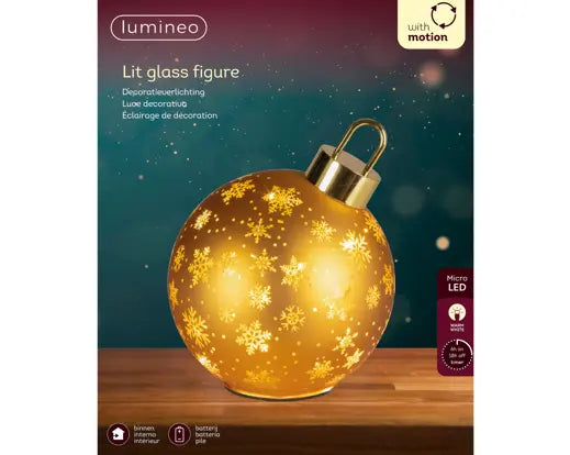 Micro LED Rotating Glass Bauble – Gold 23cm BO - Image 3