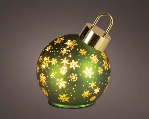 Micro LED Rotating Glass Bauble – Green 18cm BO - Image 1