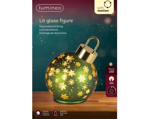 Micro LED Rotating Glass Bauble – Green 18cm BO - Image 3