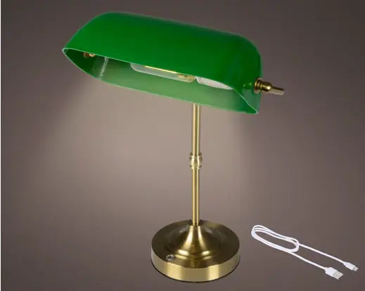 Rechargeable LED Banker Table Lamp –  Green/Gold H.37cm - Image 3
