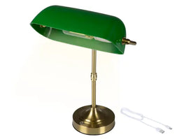 Rechargeable LED Banker Table Lamp –  Green/Gold H.37cm