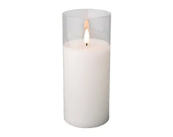 LED Wick Candle Glass Cylinder BO Indoor, Clear/Warm White D.7.5cm