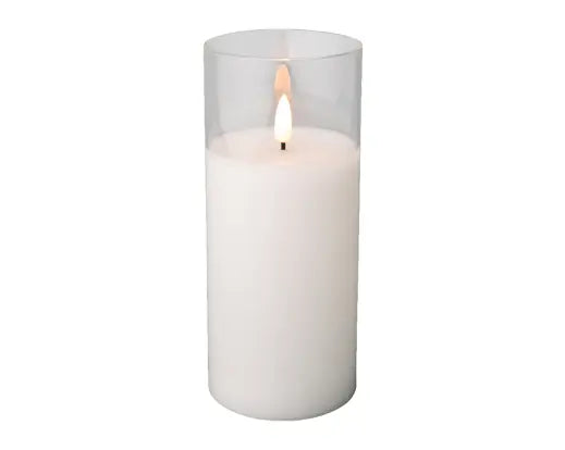 LED Wick Candle Glass Cylinder BO Indoor, Clear/Warm White D.7.5cm - Image 3