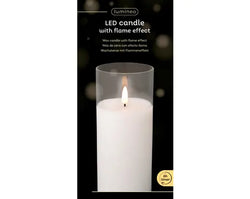 LED Wick Candle Glass Cylinder BO Indoor, Clear/Warm White D.7.5cm