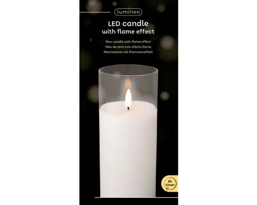 LED Wick Candle Glass Cylinder BO Indoor, Clear/Warm White D.7.5cm - Image 4