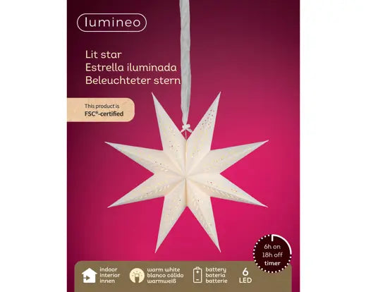 LED Paper Star – Warm White, Battery Operated 38cm - Image 2