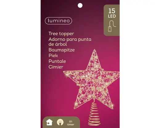 Micro LED Star Tree Topper – Gold, Warm White 27cm BO - Image 1
