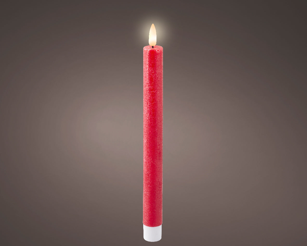 Set of 2 red LED wick dinner candles, warm white flame effect, battery operated, 6-hour timer, indoor use – Keans Claremorris