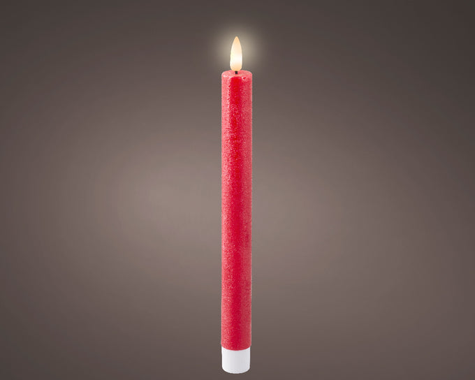 Set of 2 red LED wick dinner candles, warm white flame effect, battery operated, 6-hour timer, indoor use – Keans Claremorris