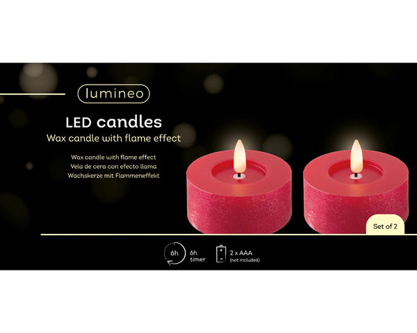 Christmas Red LED tealight wax BO indoor Box 2 warm white dia7cm x H.6cm