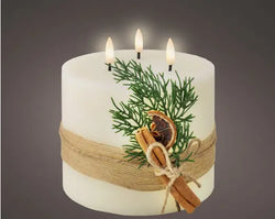 LED Wick Candle Wax Leafs Decoration Fire Flame Effect BO Indoor, Cream/Warm White D.15cm x H.15cm