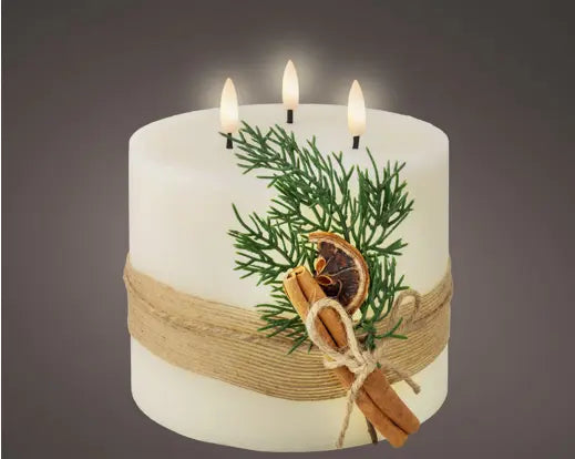 LED Wick Candle Wax Leafs Decoration Fire Flame Effect BO Indoor, Cream/Warm White D.15cm x H.15cm - Image 1