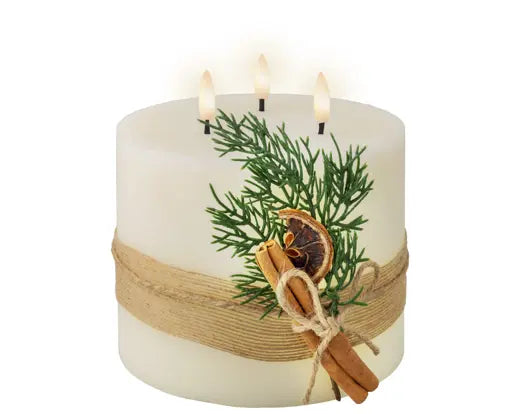 LED Wick Candle Wax Leafs Decoration Fire Flame Effect BO Indoor, Cream/Warm White D.15cm x H.15cm - Image 2