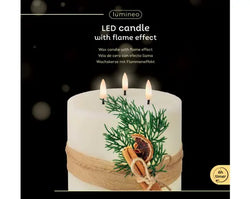 LED Wick Candle Wax Leafs Decoration Fire Flame Effect BO Indoor, Cream/Warm White D.15cm x H.15cm